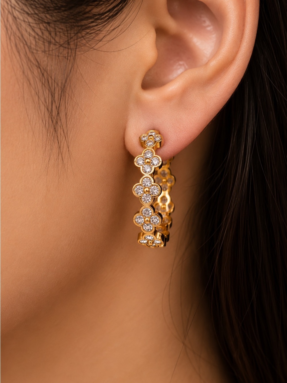 14K gold plated floral hoop earrings - Picture 3 of 4